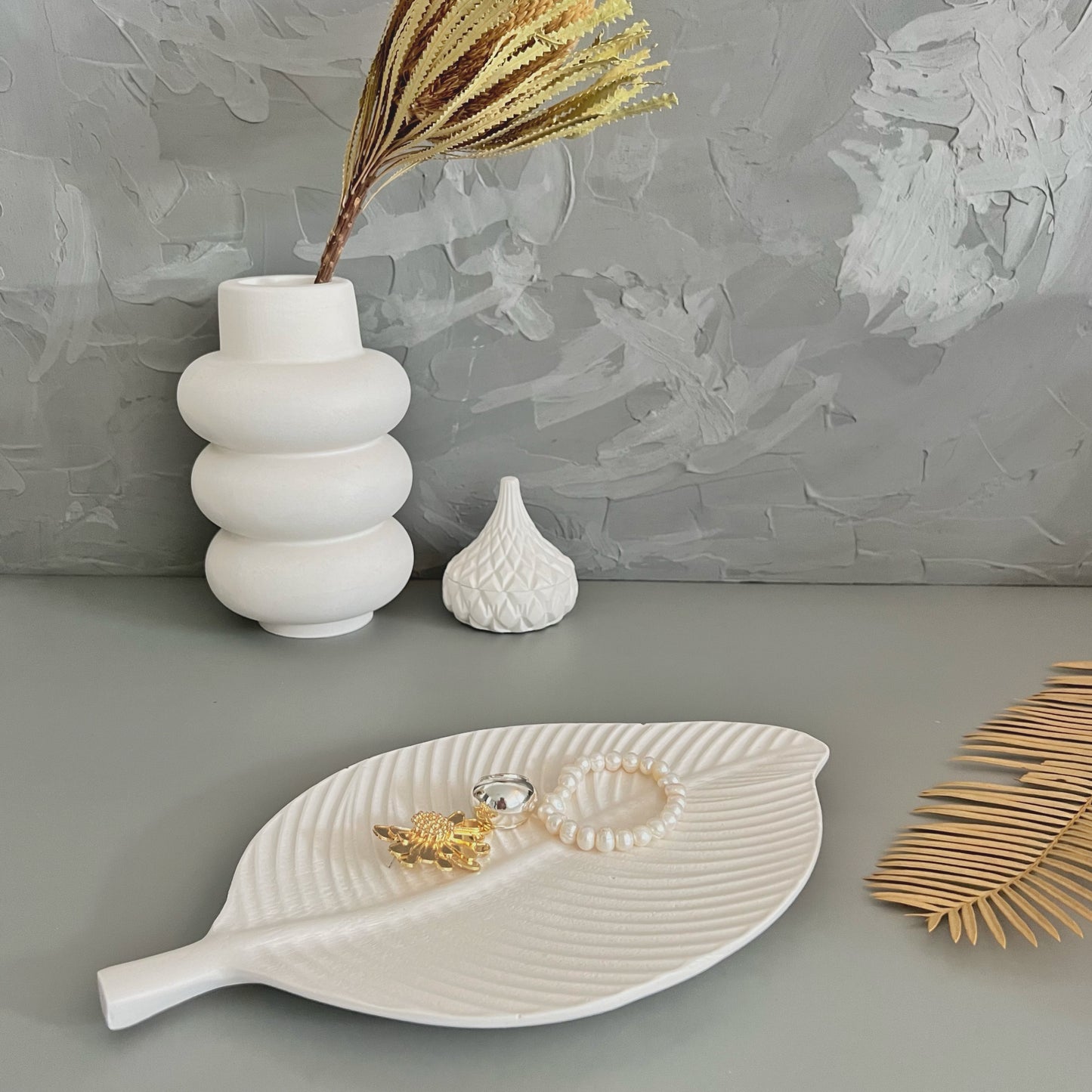 Decorative tray Leaf White