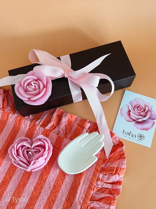 Pink Set of 2 Flowers Candles + stand